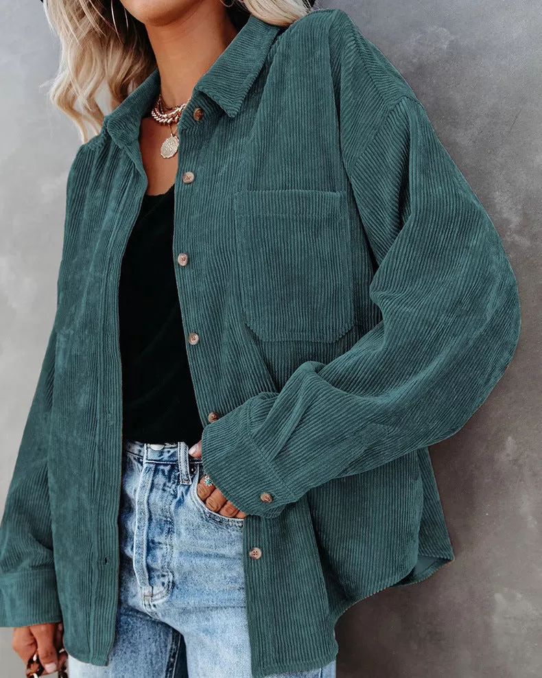 Haute Edition Women's Slouchy Oversized Corduroy Shirt Jacket 